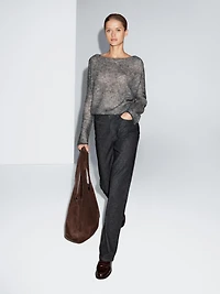 Short knit alpaca and wool sweater