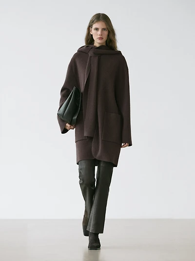 Veste longue à capuche écharpe