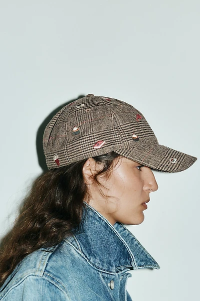 EMBROIDERED WOOL PLAID CAP