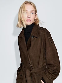 Long suede leather trench coat