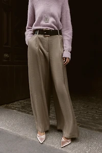 BELTED SATIN WIDE LEG PANTS