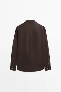 Regular fit stand collar 100% linen shirt