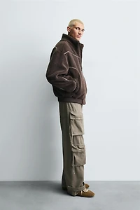 CONTRAST FAUX SHEARLING JACKET