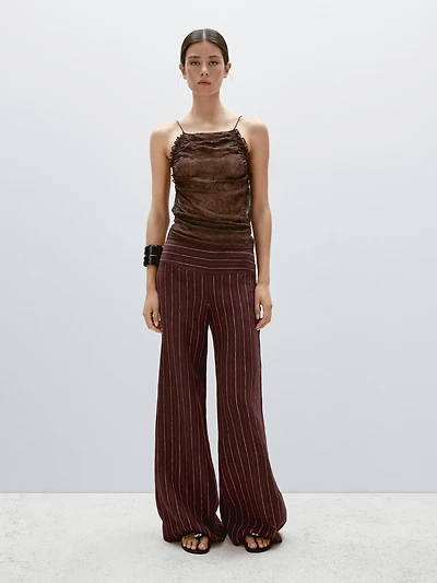 High-waist wide-leg linen trousers