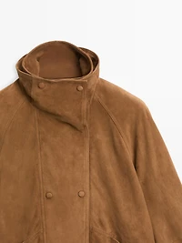 Blouson boutons fantaisie en cuir finition daim