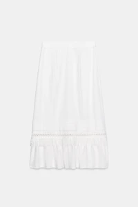 LINEN FRINGED MIDI SKIRT