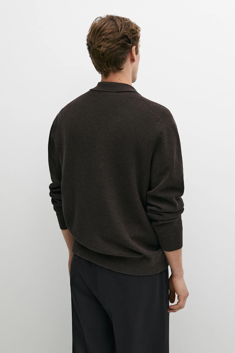 100% cotton polo collar knit cardigan