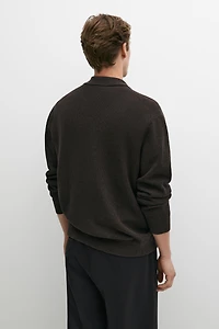 100% cotton polo collar knit cardigan
