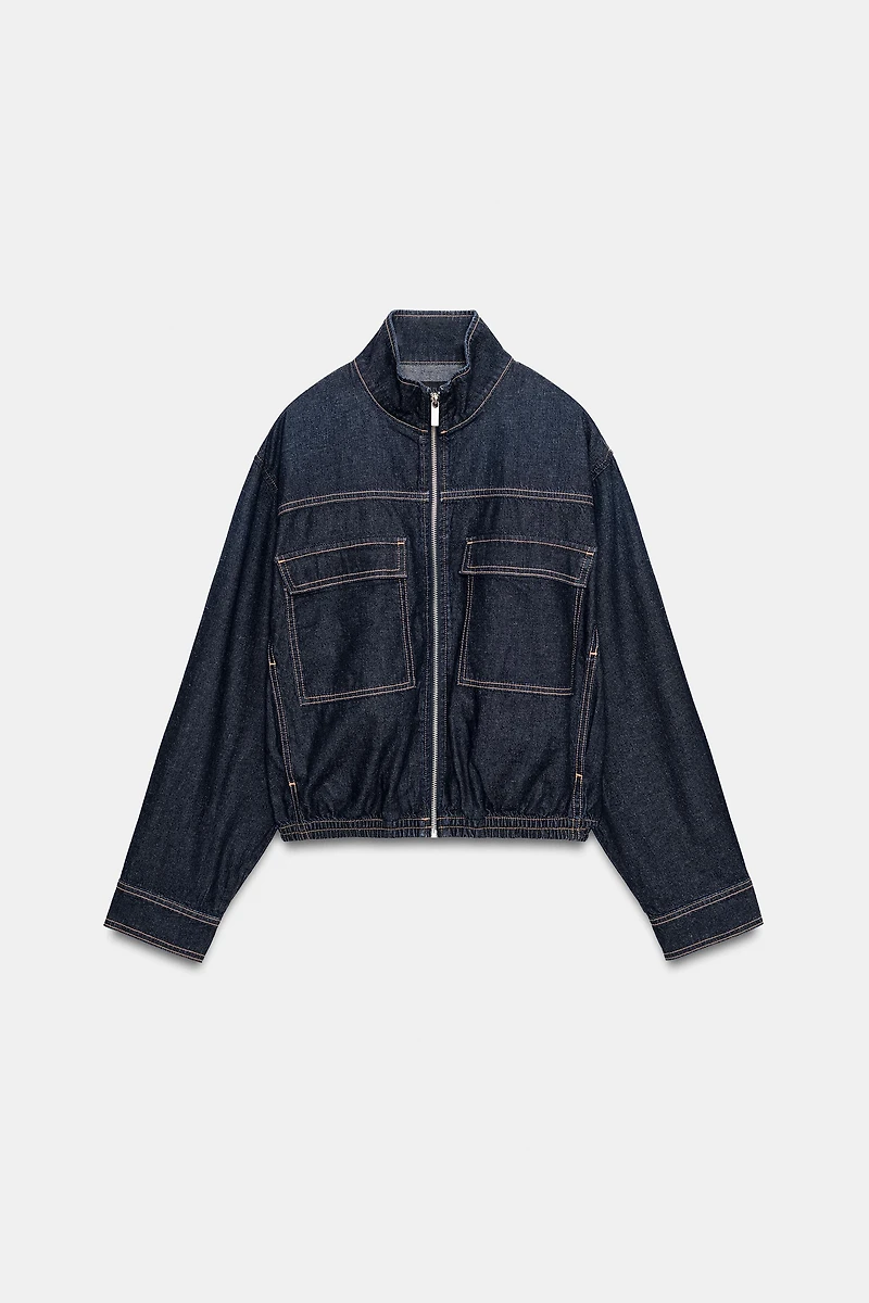 Z1975 HIGH-COLLAR DENIM BOMBER JACKET