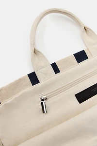 MAXI STRIPED FLORAL EMBROIDERY TOTE