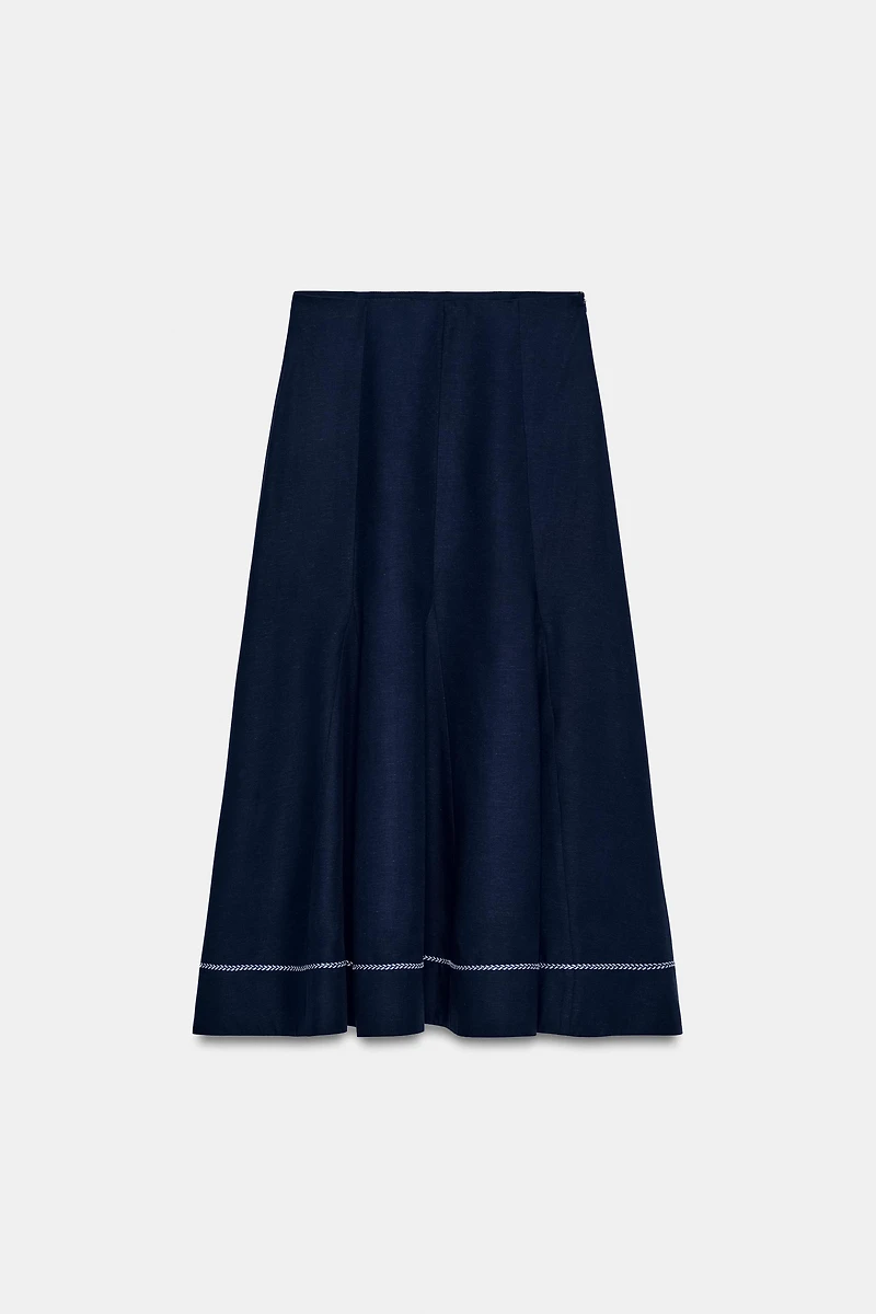 EMBROIDERED A-LINE MIDI SKIRT