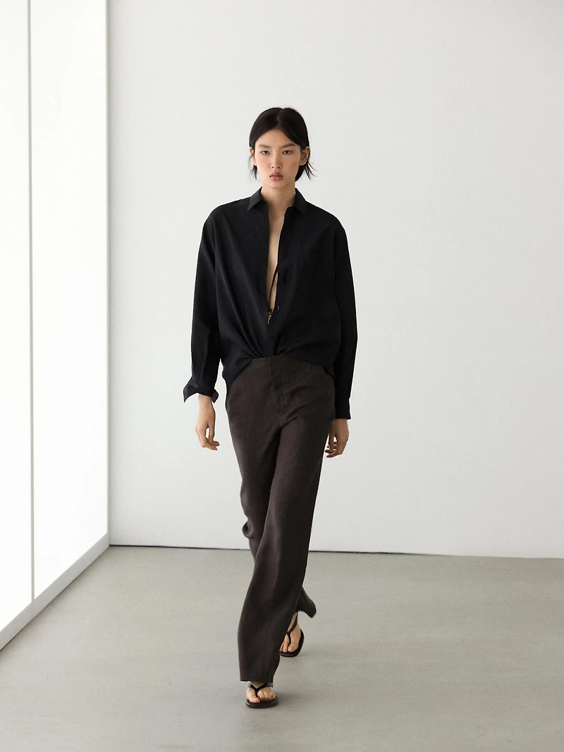100% linen kick flare trousers