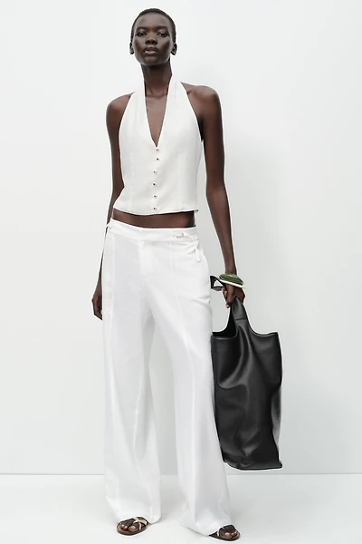 WIDE LEG LINEN BUCKLE PANTS