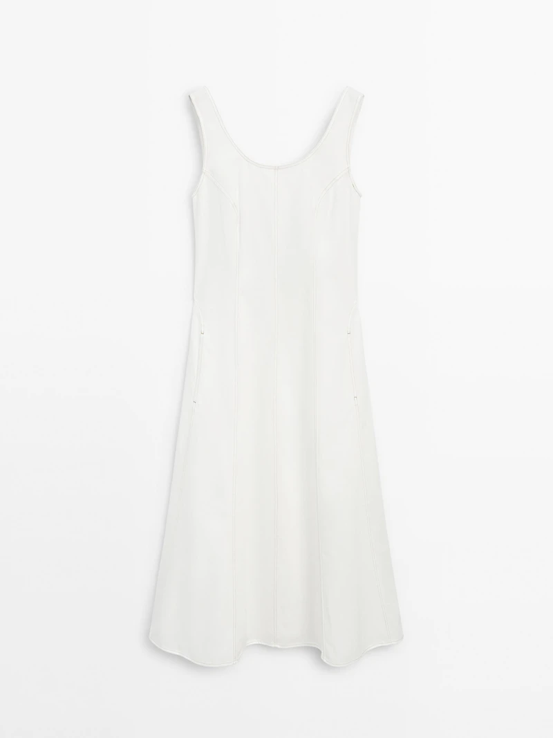 100% cotton denim midi dress