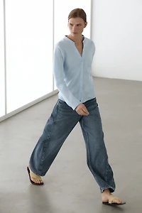 100% linen stand collar shirt
