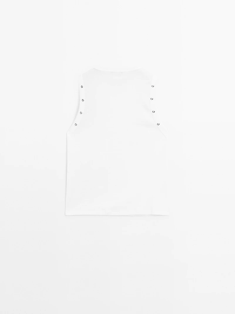 Crew neck T-shirt with eyelet detail