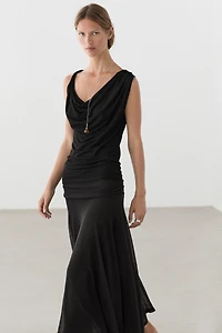 Shimmery draped top with knot detail