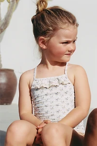 2-6 YEARS/ LACE TRIM FLORAL SWIMSUIT