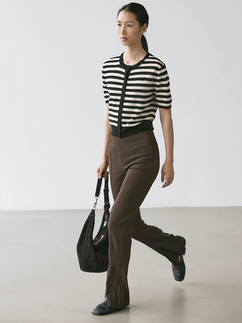 Striped short sleeve knit cardigan