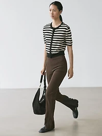 Striped short sleeve knit cardigan