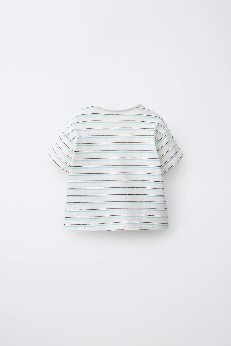 EMBROIDERED STRIPED TEXT T-SHIRT