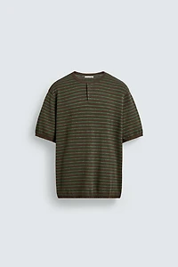 T-SHIRT EN MAILLE COL BOUTONNÉ COTON-LIN