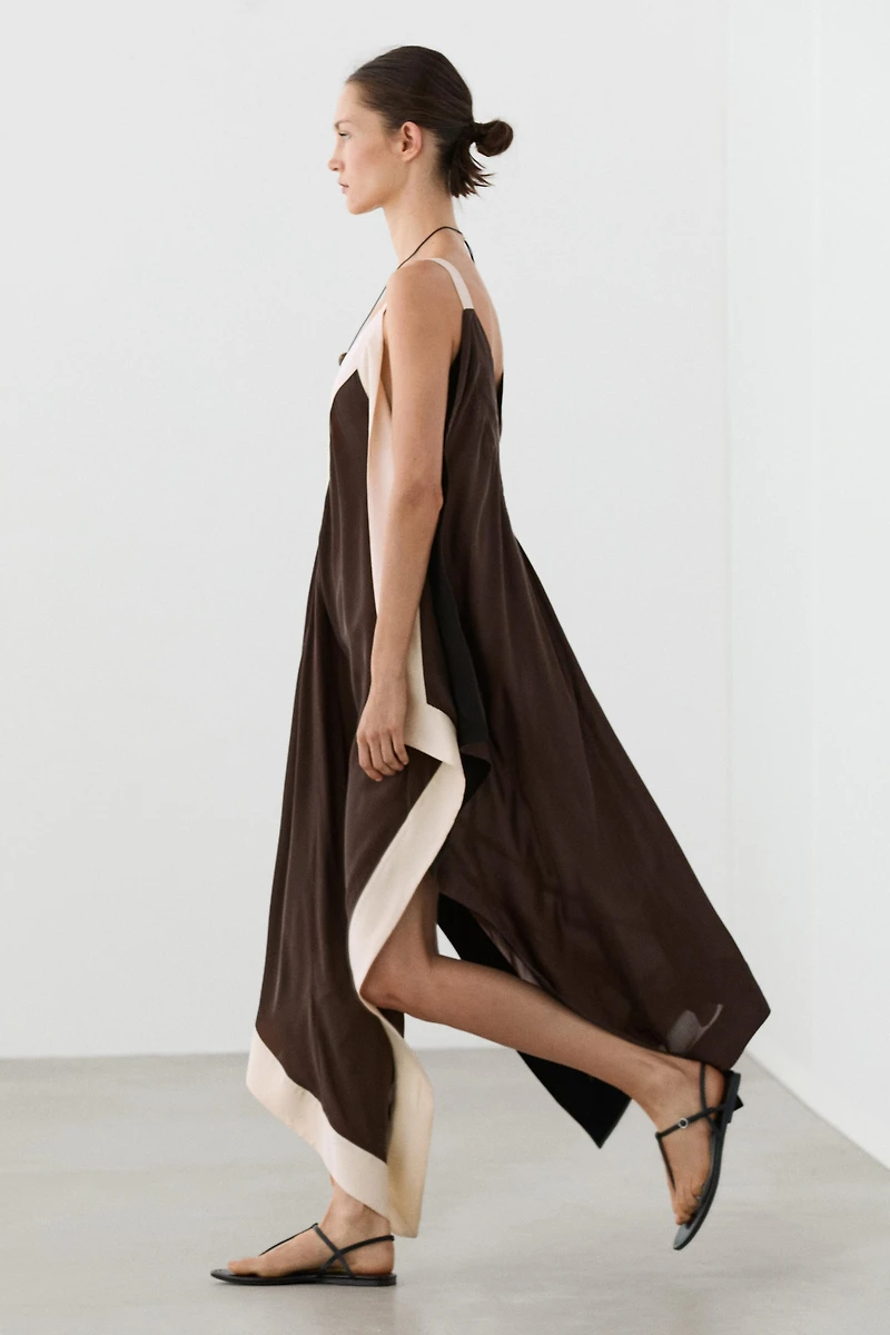 Flowing midi dress with contrast trim detail