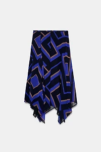 ASYMMETRIC PRINTED MIDI SKIRT