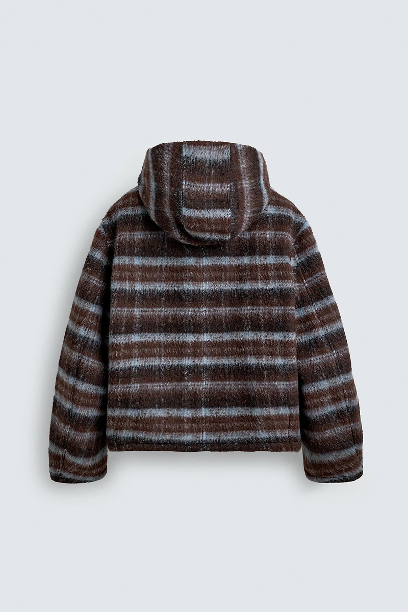 PLAID BOXY FIT JACKET WITH HOODIE