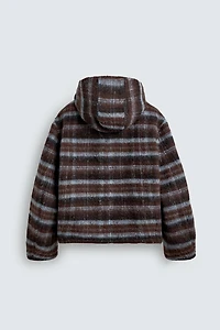 PLAID BOXY FIT JACKET WITH HOODIE