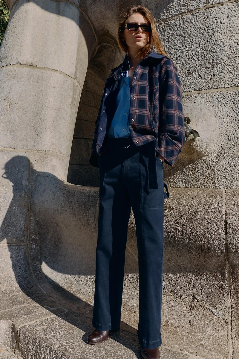 PLAID HOODED PUFFER JACKET