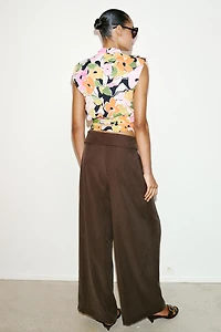 PLEATED PANTS WITH FOLD-OVER WAIST