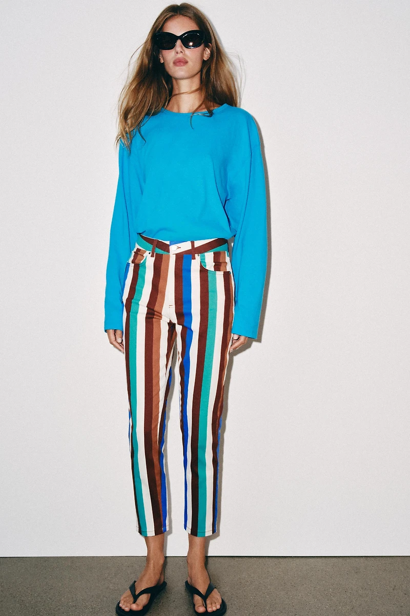 STRIPED MOM FIT TROUSERS