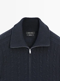 100% wool cable-knit zip-up cardigan