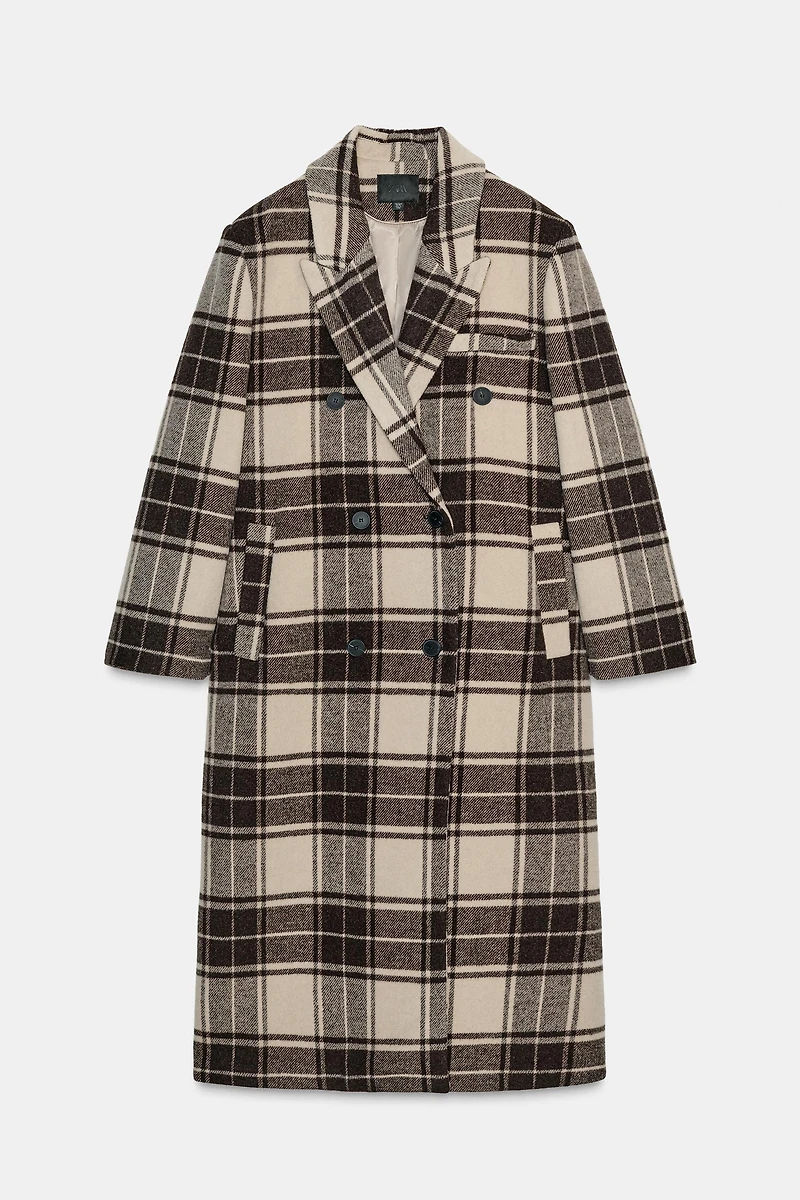 EXTRA LONG PLAID WOOL COAT
