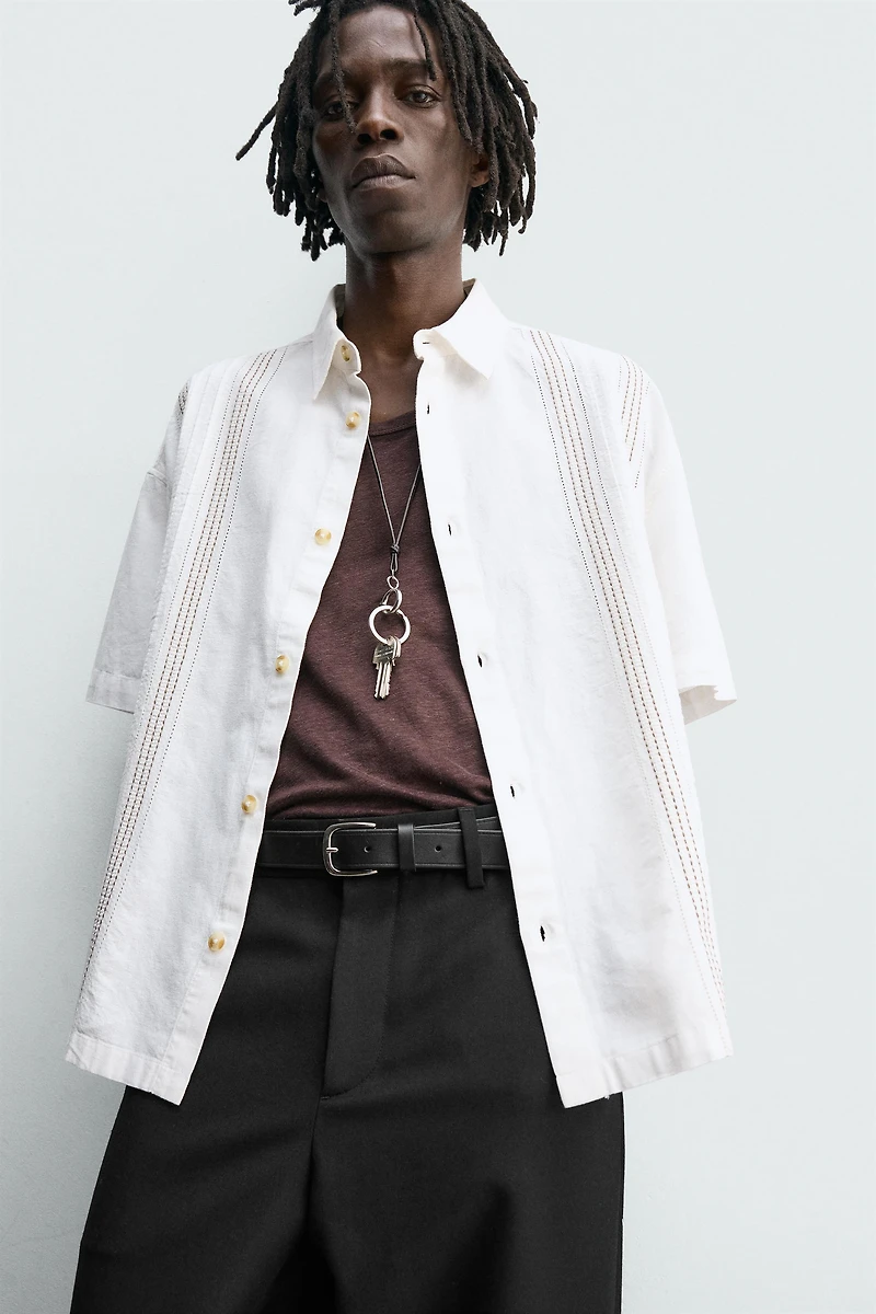 EMBROIDERED COTTON-LINEN SHIRT