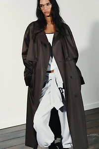 LONG WAXED TRENCH COAT WITH CORDUROY CUFFS