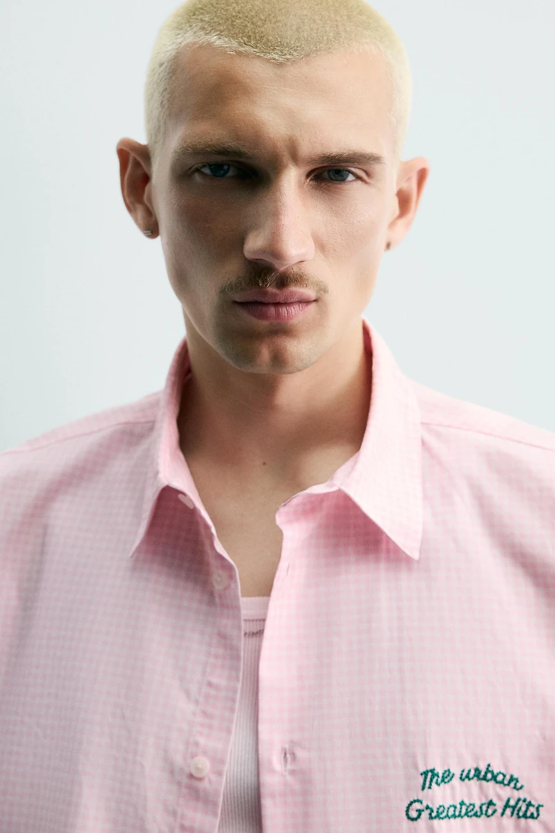 COMBINATION GRAPHIC PLAID SHIRT