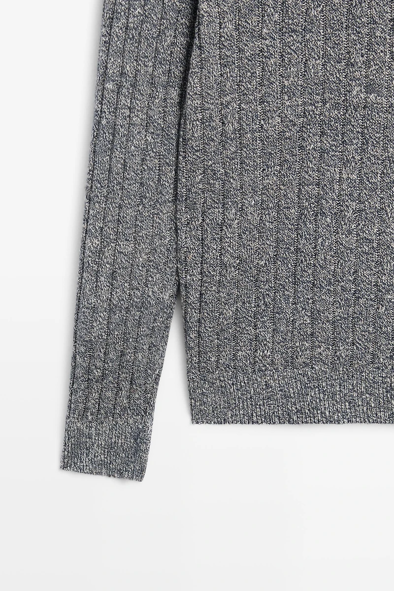 Linen cotton mouliné knit sweater