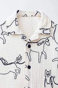 HORSE EMBOSSED PRINT TEXTURED SHIRT