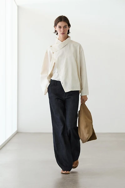 Wide-leg linen blend trousers
