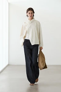 Wide-leg linen blend trousers