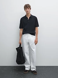 100% cotton cable-knit polo sweater