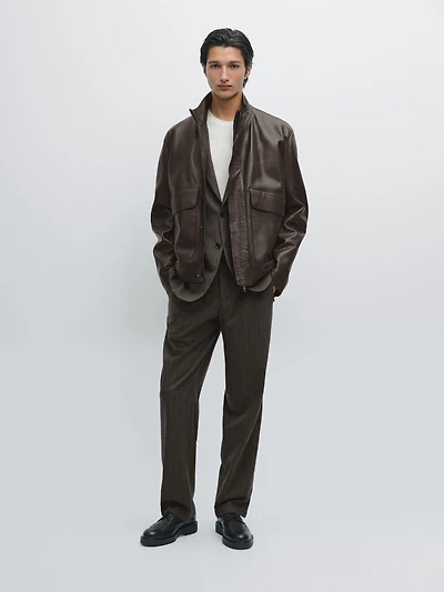 Striped wool blend suit trousers