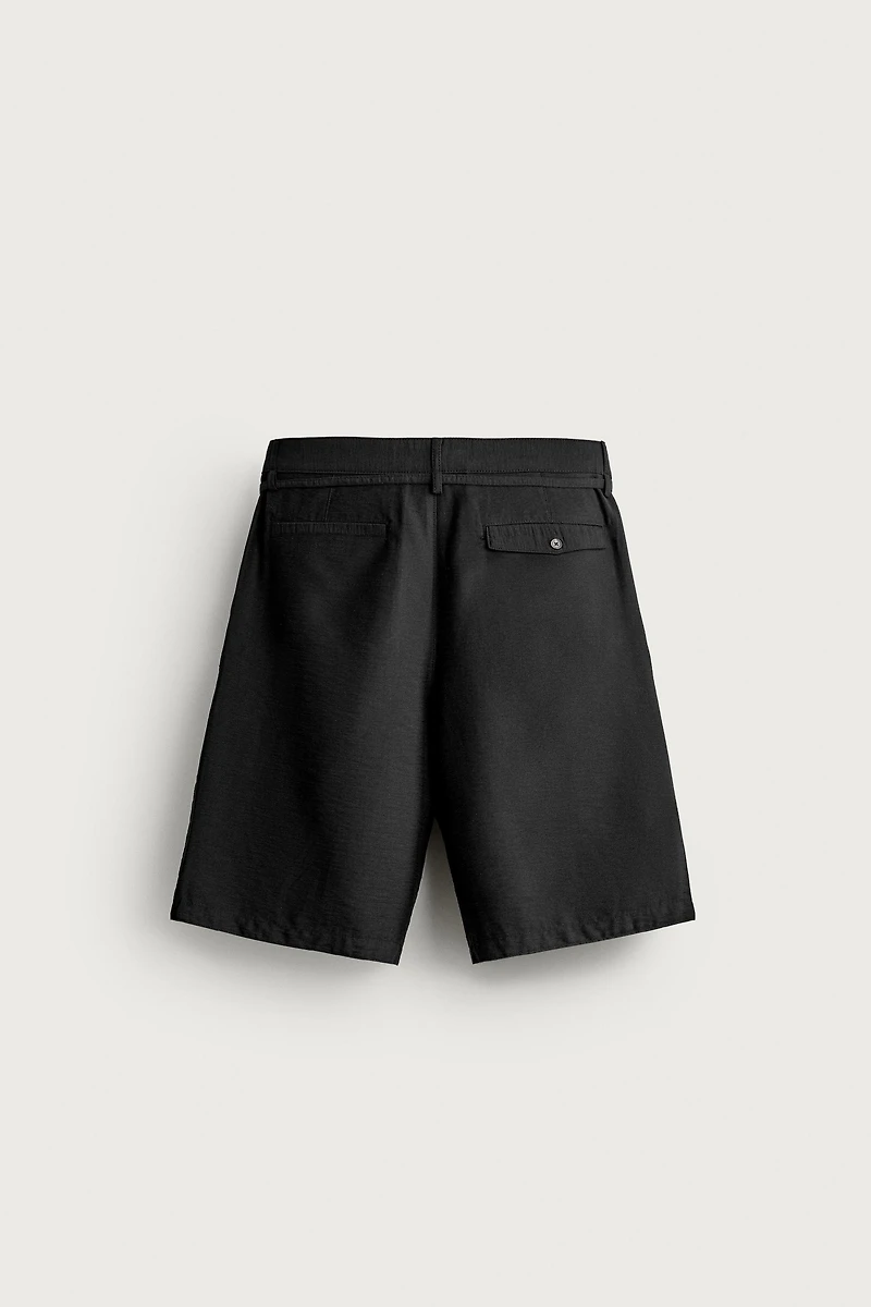 RELAXED FIT BELTED PLEATED SHORTS