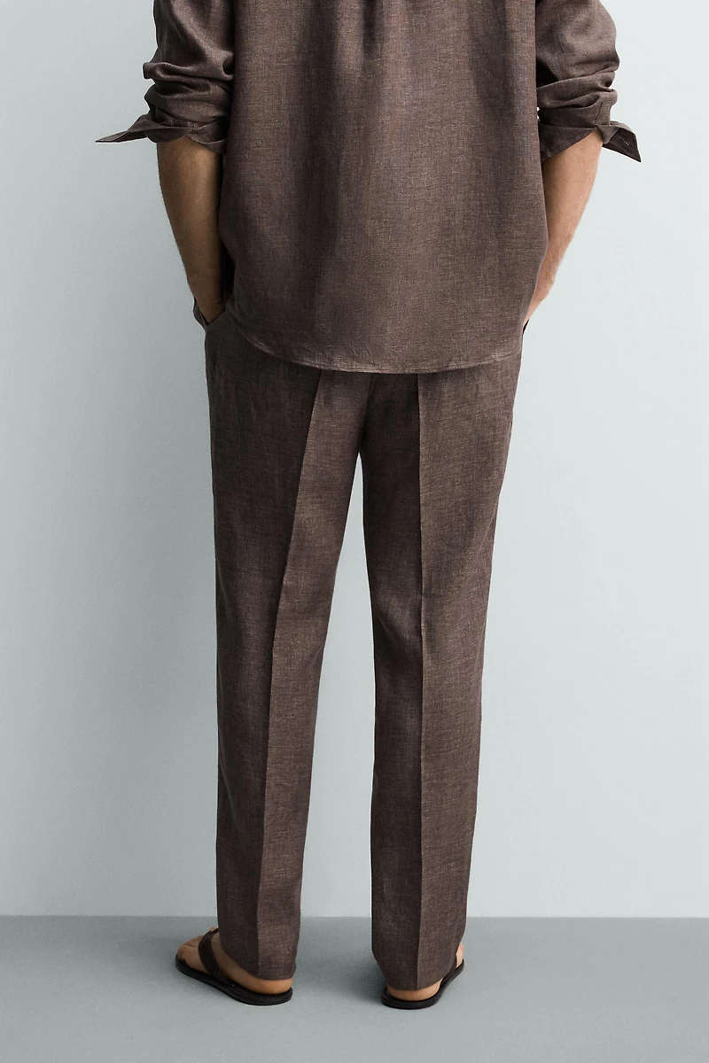 100% LINEN REGULAR FIT PANTS