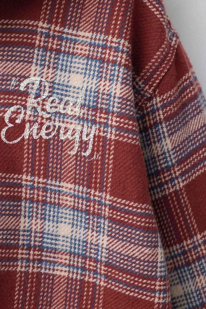 CONTRAST FLEECE HOODED PLAID OVERSHIRT