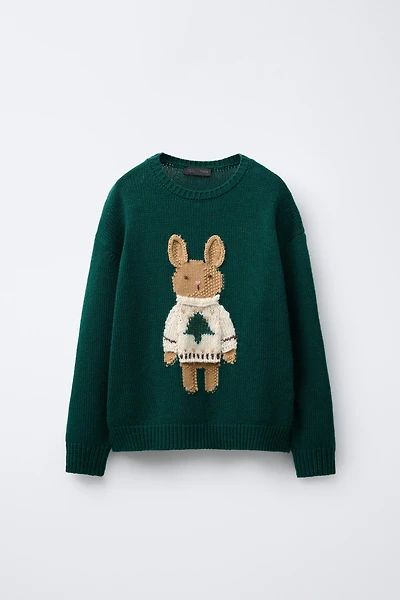 EMBROIDERED BUNNY WOOL KNIT JUMPER