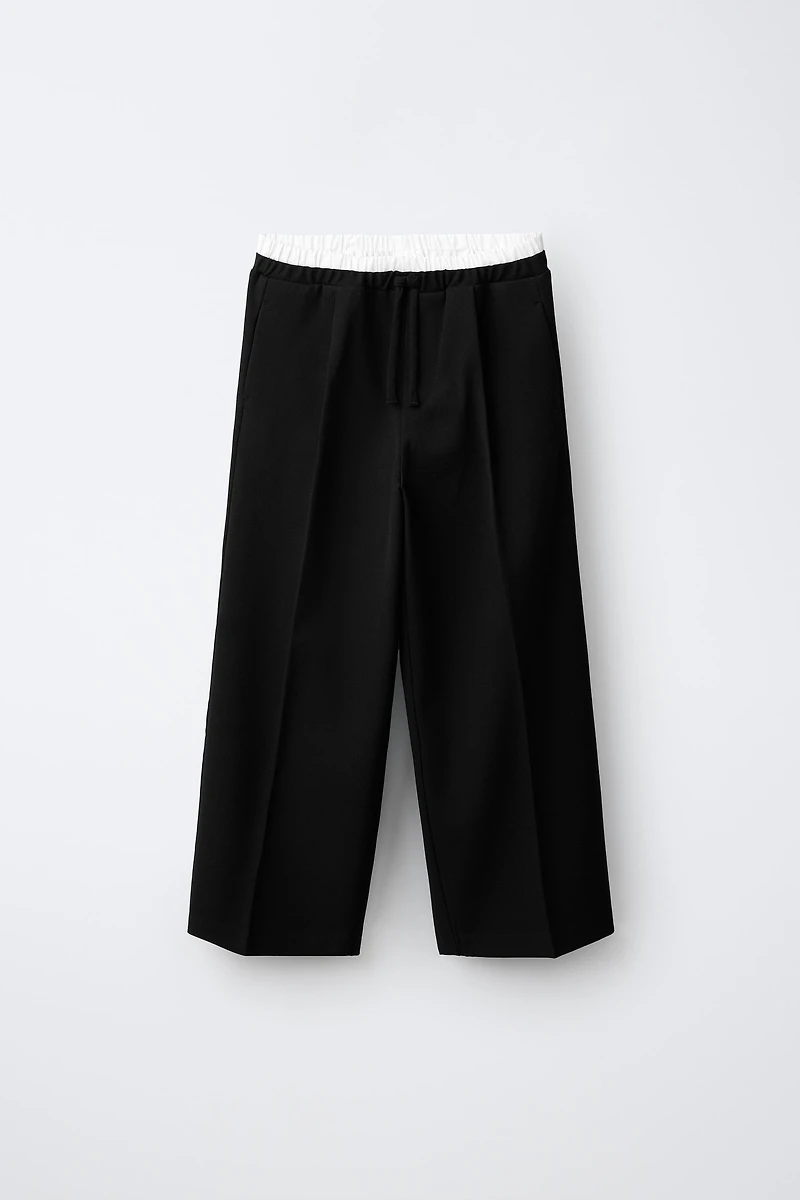 DOUBLE WAISTBAND WIDE LEG PANTS