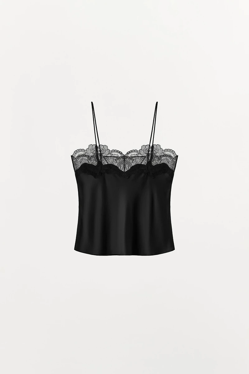 TOP À BRETELLES SATINÉ EN DENTELLE